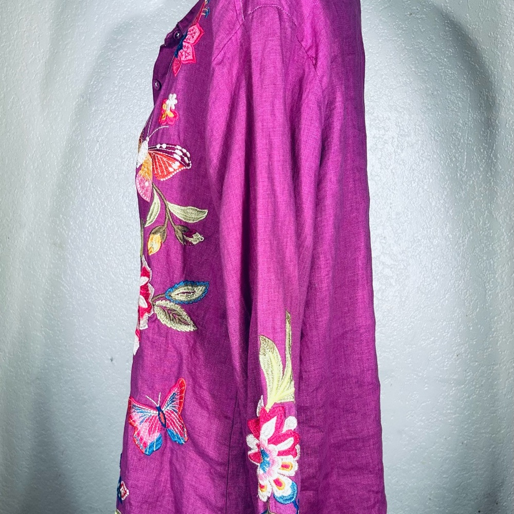 Johnny Was Gracie Butterfly European Linen Button Up Violet NWT - Picture 3 of 6